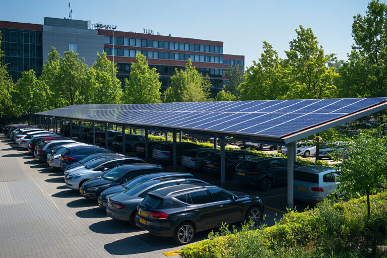 pictured is a solar carport on a commercial property