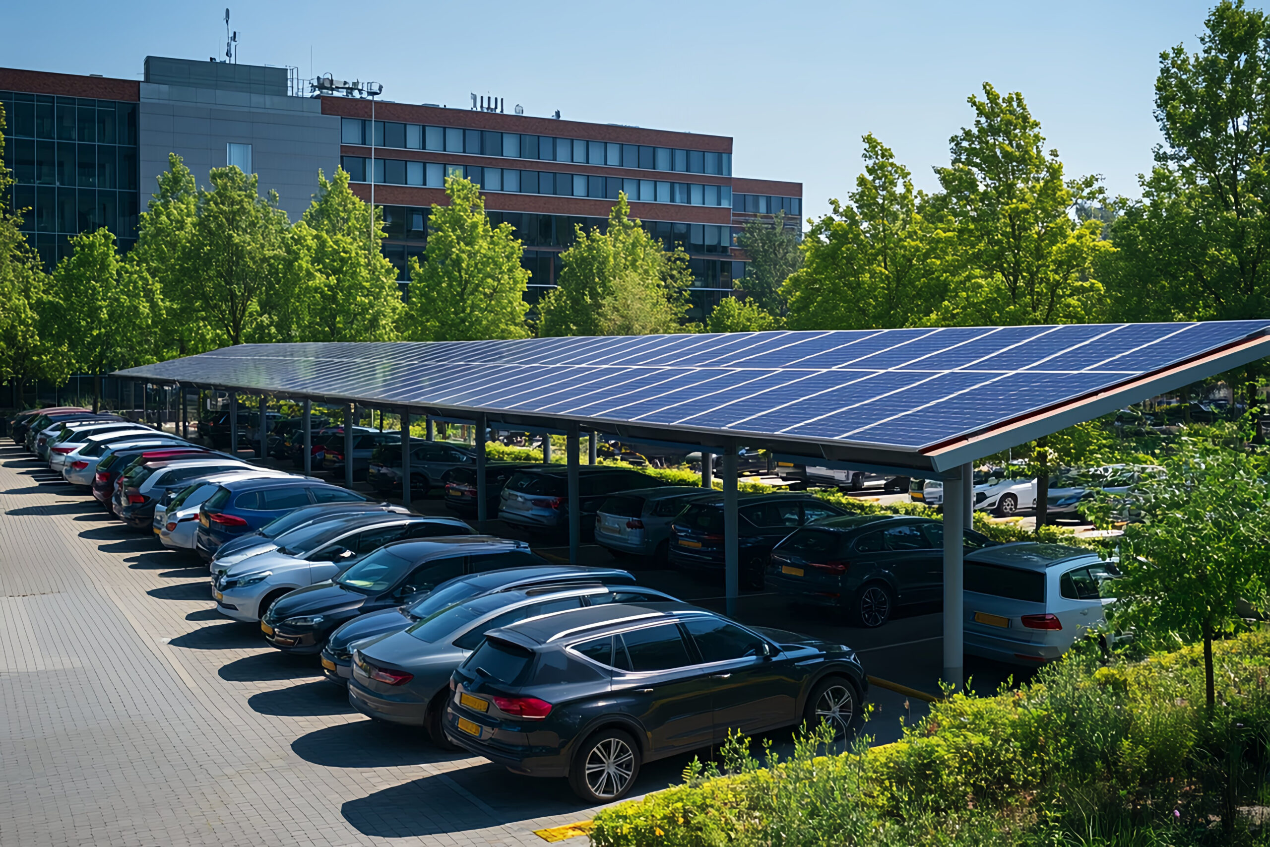 pictured is a solar carport on a commercial property