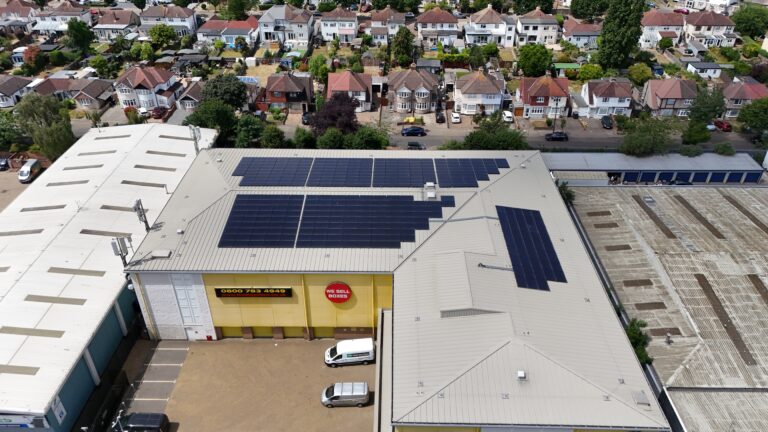 Drone footage of a commercial building with solar installed to showcase new EPC regulations
