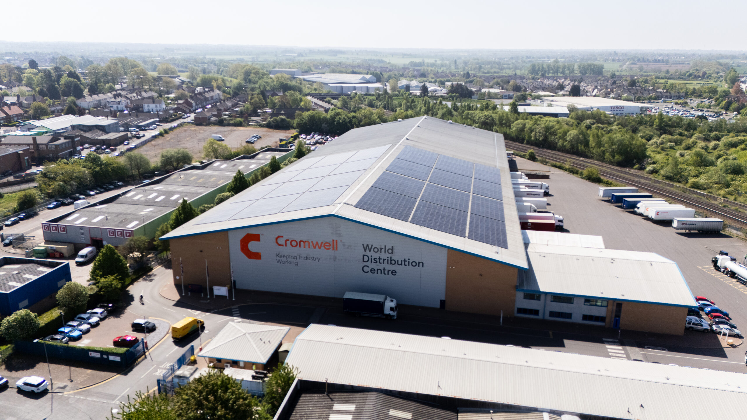 A drone whot of Cromwell Tools who have used harvest green developments for a PPA sola rpurchase