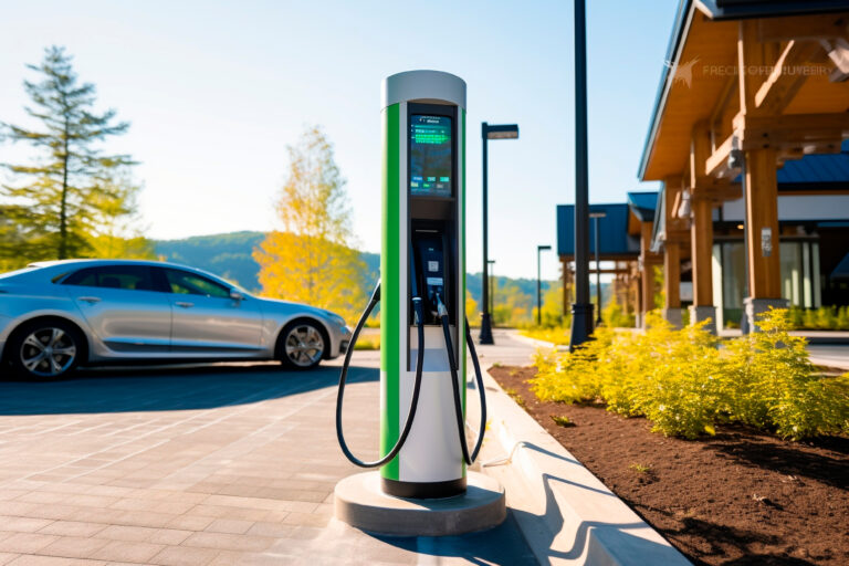 A photo of a fast charger at a commercial premesis to showcas EV chargers for businesses in the UK