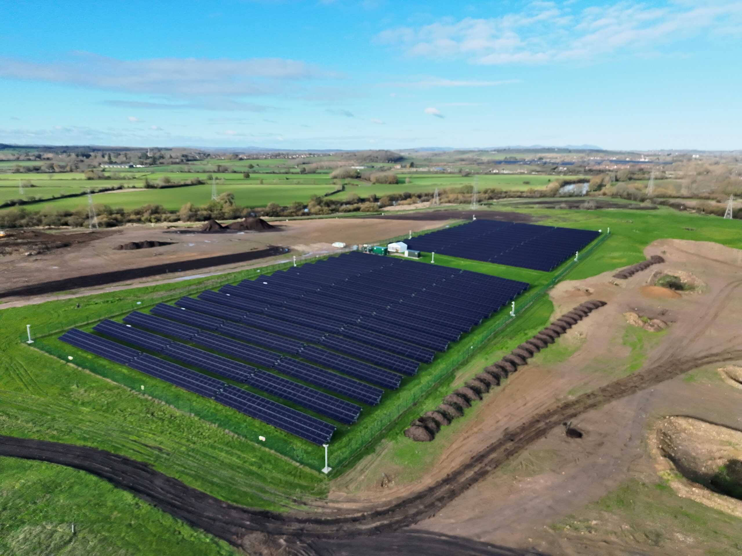 A drone photo of a 2.1MW solar farm to demonstrate solar farm misconceptions